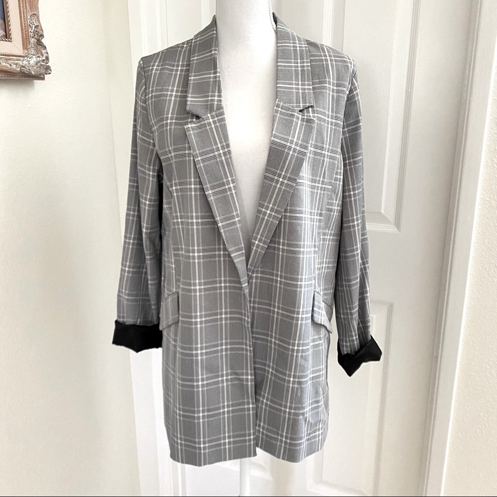 Miss Love Boutique Brand Glen Plaid Oversized Blazer Sz Lg